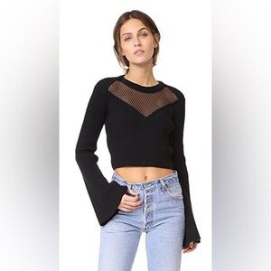 MESH YOKE BELLE SLEEVE CROP TOP IN BLACK